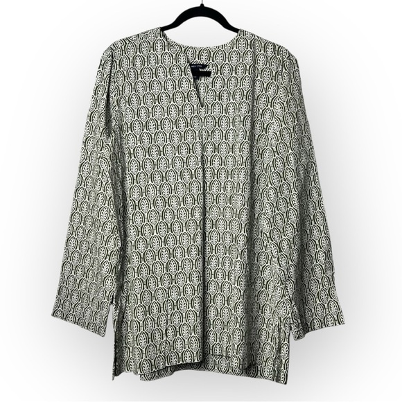 Land's End Olive Green Leaf Print Tunic L 14-16 - Picture 1 of 6